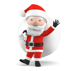 Santa Claus with big bag isolated on transparent background, 3D illustration