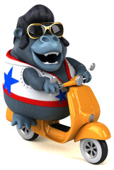 Fun 3D cartoon illustration of a rocker gorilla