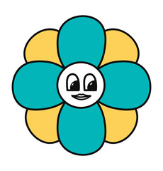 Sticker of smiling flower, blooming flora emoticon