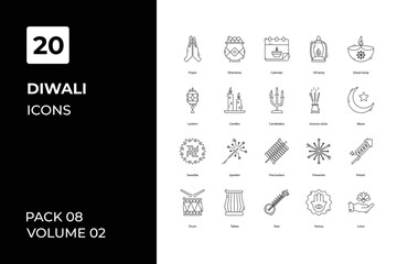 Diwali icons collection. Set vector line with elements for mobile concepts and web apps. Collection modern icons.