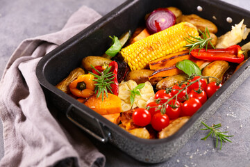 baked various colorful vegetable- healthy food