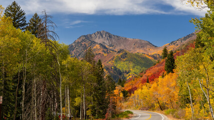 Scenic Big Cottonwood canyon road in Utah - obrazy, fototapety, plakaty