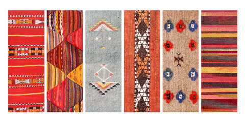 Set of banners with textures of berber traditional wool carpets