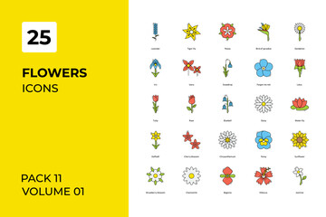Flowers icons collection. Set vector line with elements for mobile concepts and web apps. Collection modern icons.
