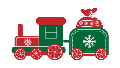 Christmas toy train flat vector illustration