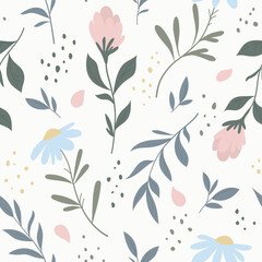 Seamless pattern with wildflower. Floral spring ornament. Creative summer bloom print. Great for fabric, wrapping, textile, wallpaper. Vector illustration