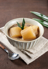 Pengat Ubi Kayu. Malaysian dessert for break fasting, made from cassava, sago pearl and coconut milk.