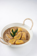 Pengat Pisang. Malaysian dessert for break fasting, made from banana, sago pearl and coconut milk.