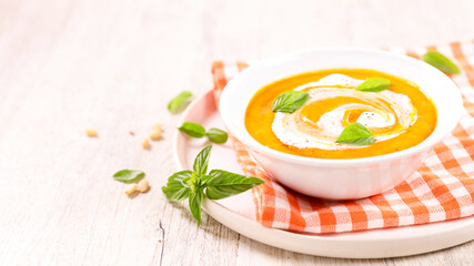 pumpkin soup with cream and basil