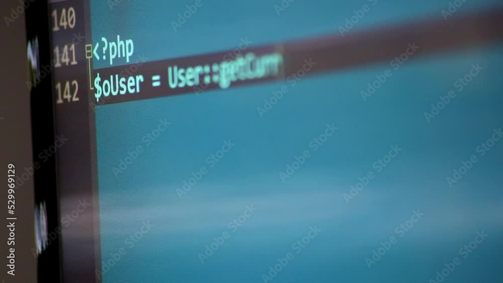 Wall mural typing php-code on screen by web developer and php developer shows computer screen with source code 