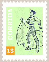 Fototapeta na wymiar Corrida Spanish culture postcard or post mark