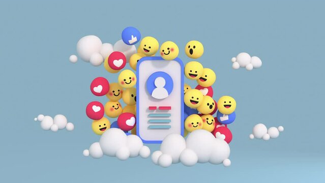Social media account profile and unique design emojis. Cute cartoony design. 3D render animation