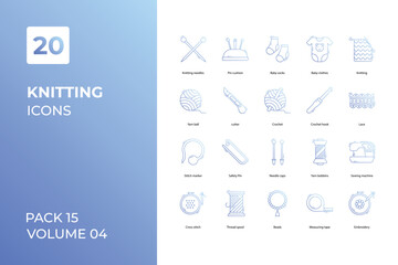 Knitting icons collection. Set vector line with elements for mobile concepts and web apps. Collection modern icons.