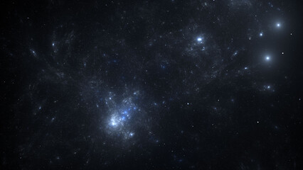 Outer space, stars, planets and galaxies in the universe. The light of distant stars billions of years ago. 3d illustration