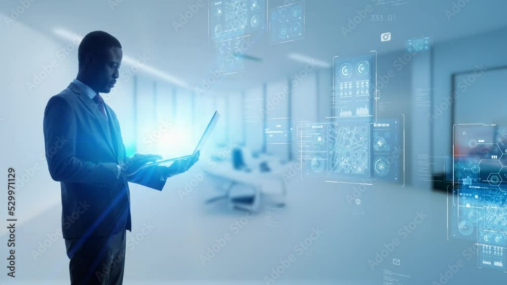 Fototapete a man using a personal computer and digital data