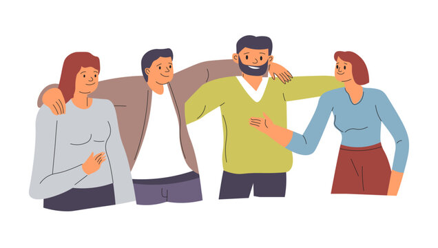 Friends or family, team of people hugging vector