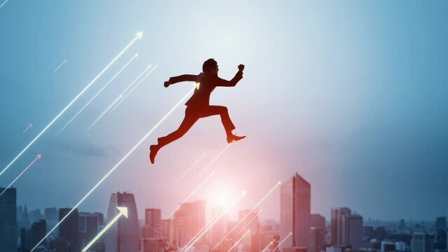 ジャンプする男性　ビジネスと成長