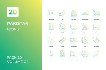 Pakistan icons collection. Set vector line with elements for mobile concepts and web apps. Collection modern icons.