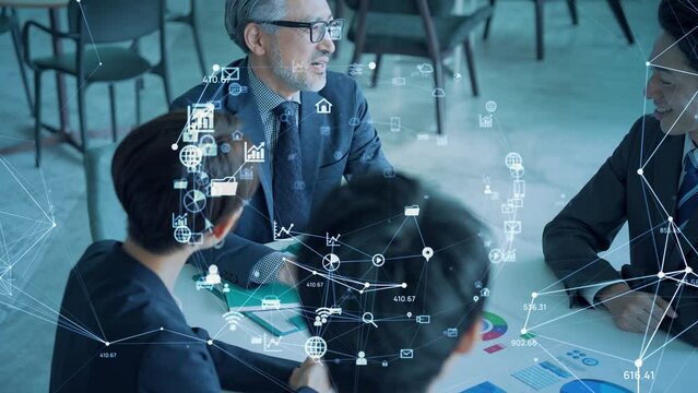 ミーティングするビジネスグループとネットワークイメージ