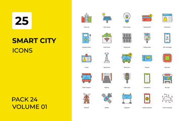 Smart city icons collection. Set vector line with elements for mobile concepts and web apps. Collection modern icons.