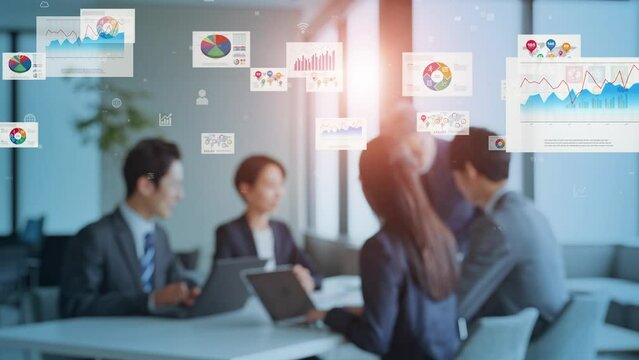 Group of business people meeting and business documents. paperless work. digital transformation.