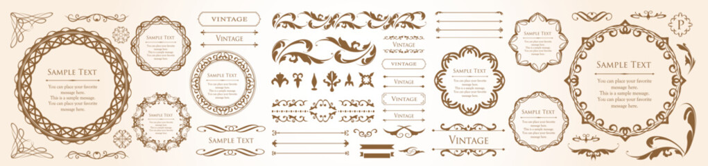 クリスマスモチーフのフレームデザインセット。ゴージャスでエレガントなデザイン素材