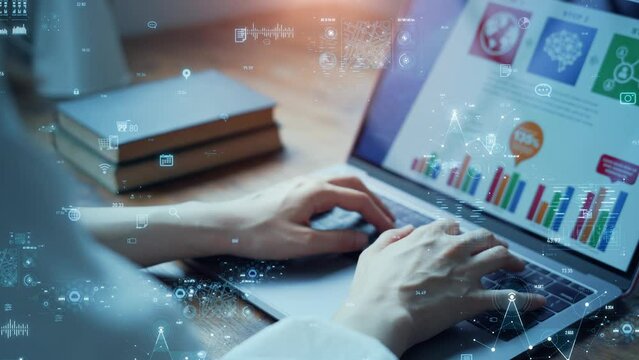 Women using PCs and digital data. DX. ICT.