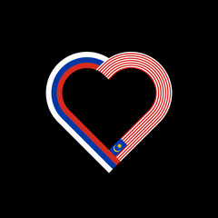 friendship concept. heart ribbon icon of russia and malaysia flags. vector illustration isolated on black