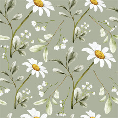 beautiful watercolor daisy flower seamless pattern