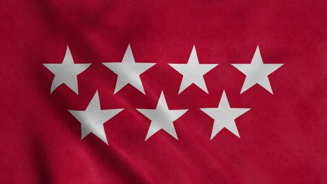 Community of Madrid flag, Spain, waving in the wind, realistic background.