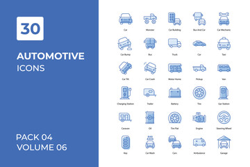 Automotive icons collection. Set vector line with elements for mobile concepts and web apps. Collection modern icons.