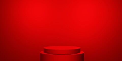 3d rendering of red abstract geometric background with copy space. Scene for advertising, technology, showcase, banner, cosmetic, fashion, business, metaverse. Sci-Fi Illustration. Product display