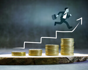 Business growth concept man running growing business arrow