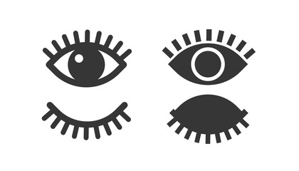 Eye with eyelash open and closed as visible and invisible vector icon or hide show password pictogram or watching surveillance vision shape graphic black and white isolated illustration image