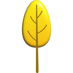 Autumn yellow leaf, isolated, 3D rendering, stylized leaves.