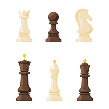Black and White Chess Piece or Chessman Vector Set