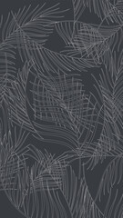 White lines pattern of tropical leaves pattern style on gray background, flat line vector and illustration.