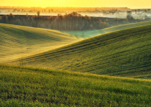 Panoramic landscape with beautiful green hills. Abstract landscape. Nature of Ukraine © sergnester