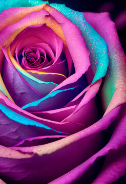Head of blue and pink blooming rose