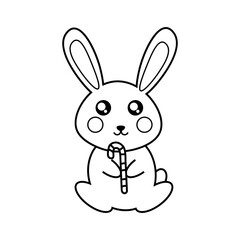 Obraz na płótnie Canvas Bunny with Christmas Candy Cane coloring page