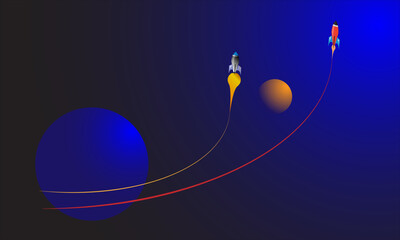 blue background space rocket