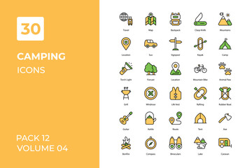 Camping icons collection. Set vector line with elements for mobile concepts and web apps. Collection modern icons.