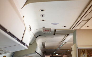 Emergency Exit sign on a passenger plane