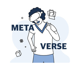 A teenage boy wearing virtual reality glasses . The metaverse concept. Technologies of games in virtual reality. Vector illustration