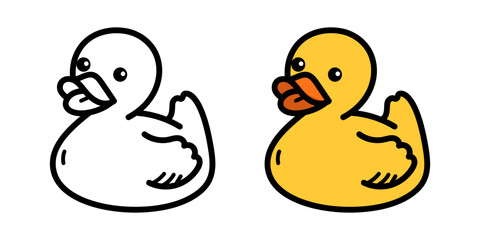 Yellow duck doodle line and color isolated background