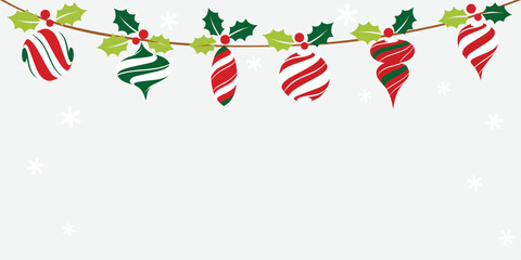 Christmas bunting with ornament on winter background