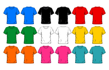 Set of colorful t shirt templates front and back
