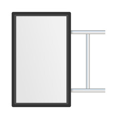 Rectangular signage light box signboard. Black metal cafe, restaurant outdoor mock up. Vector stock illustration.