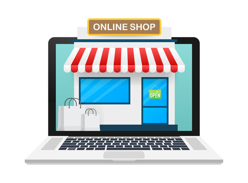Shopping Online on Website. Online store, shop concept on laptop screen. Vector stock illustration.