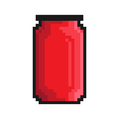Pixel icon, aluminum can for soft drinks. Storing cocktails and soda in jar. Simple retro game vector isolated on white background